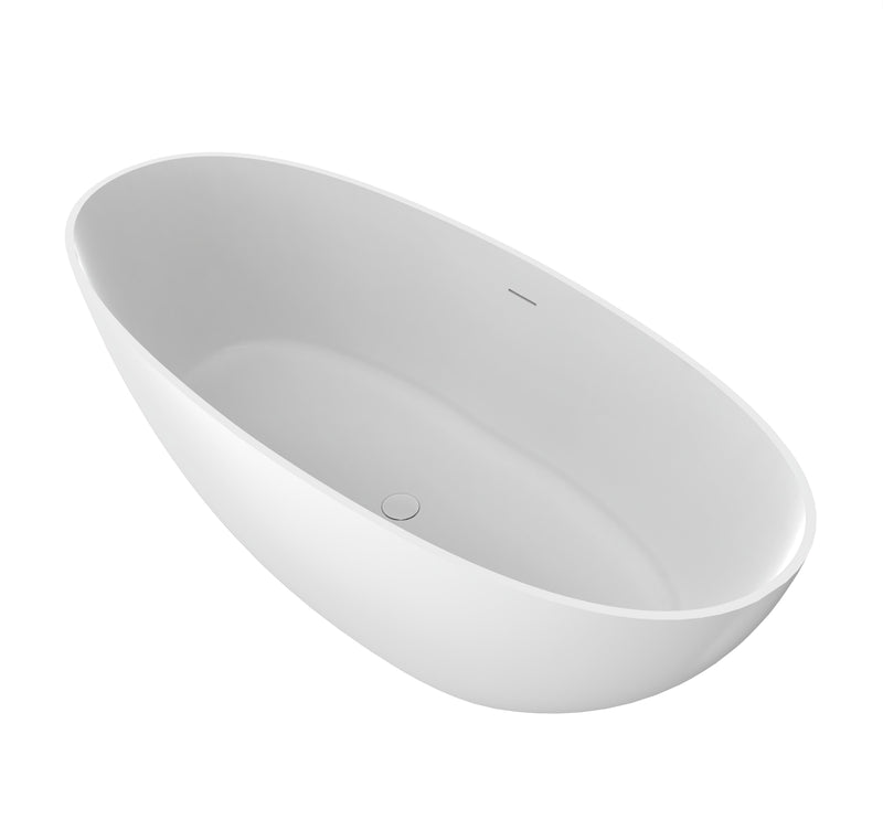 70.87 Inch Freestanding Solid Surface Soaking Bathtub, photo 5 of 10
