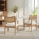 Farmhouse Dining Chairs Set of 2 with Upholstered Seats and Rattan Backrest by HouseOfZazla