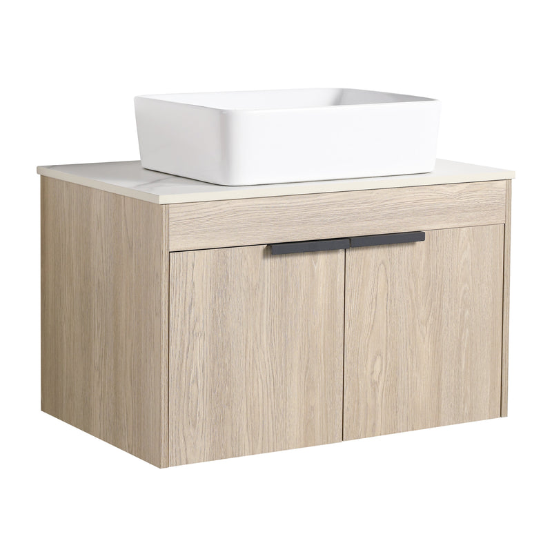 30" Modern Design Float Bathroom Vanity With Ceramic Basin Set, Wall Mounted White Oak Vanity With Soft Close Door, KD-PackingD-Packing Pieces