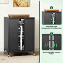 Media Storage Cabinet With Wheels, 4 Adjustable Glass Shelves & Door, Heavy-Duty - Black by HouseOfZazla