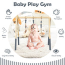 Portable 3 Wooden Newborn Baby Exercise Activity Gym Teething Toys Hanging Bar-Gray