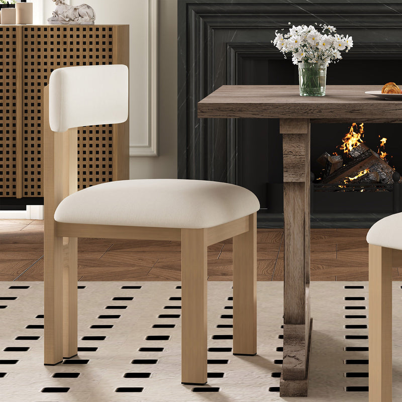 Mid-Century 7-Piece Dining Set with Upholstered Armless Chairs and Natural Wood Table