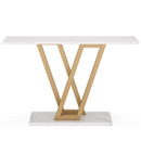 Console Table With Top With V Leg Frame For Hallway, Living Room - White / Gold
