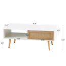41.34" Rattan Coffee table, sliding door for storage, solid wood legs, Modern table for living room, White