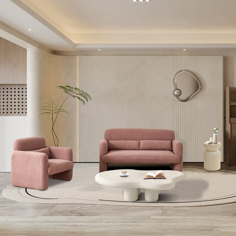 34" Lamb Fleece Fabric Sofa, Modern Single Sofa with Support Pillow for Apartment, Office, Living Room & Bedroom, Tool-Free Assembly.(Pink)