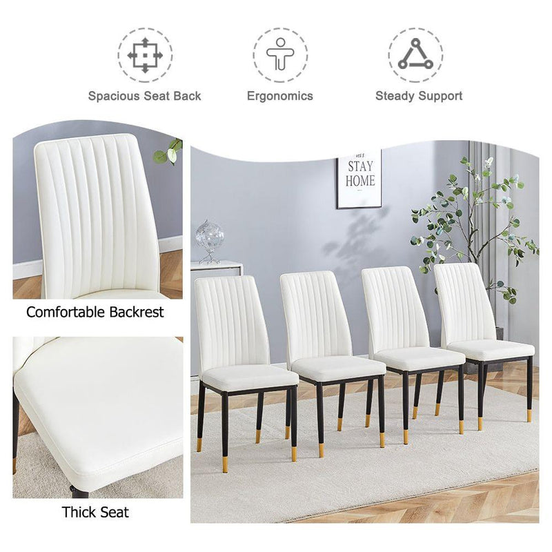 4 Dining Chair Set, White Dining Chair Set, PU Material High Back Seat and Sturdy Black Leg Chair for Dining Room, Kitchen and Living Room c-010