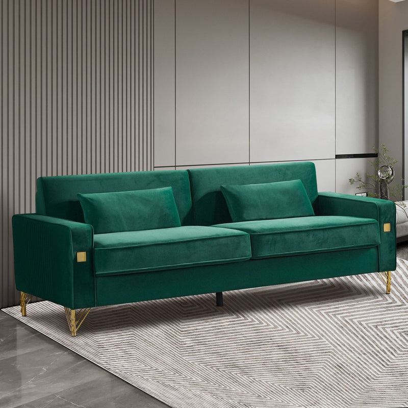 85.44" Modern Velvet Couch with Gold Legs,Upholstered Sofa for Living Room