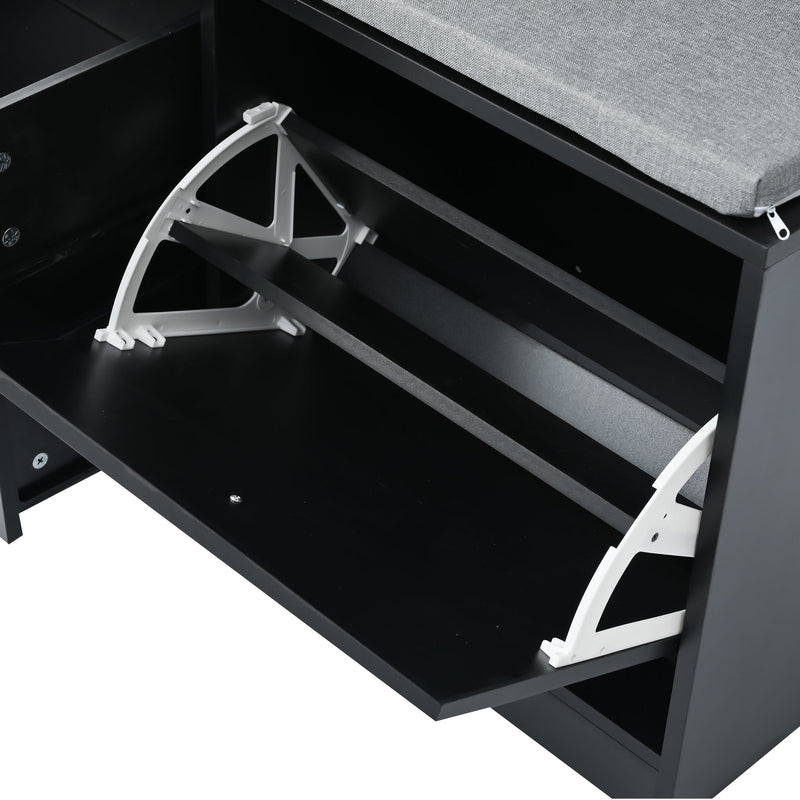 5-in-1 Entryway Bench with Coat Rack, Cushion and 4 Sturdy Hooks, 40.6" Wide Hall Tree with Shoe Storage Bench for Hallway, Entryway, Living Room