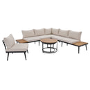 6-Piece Outdoor Sectional Sofa Set with Round Nesting Coffee Tables and Seating Sofa with Cushions for Patio, Porch and Garden (Beige)
