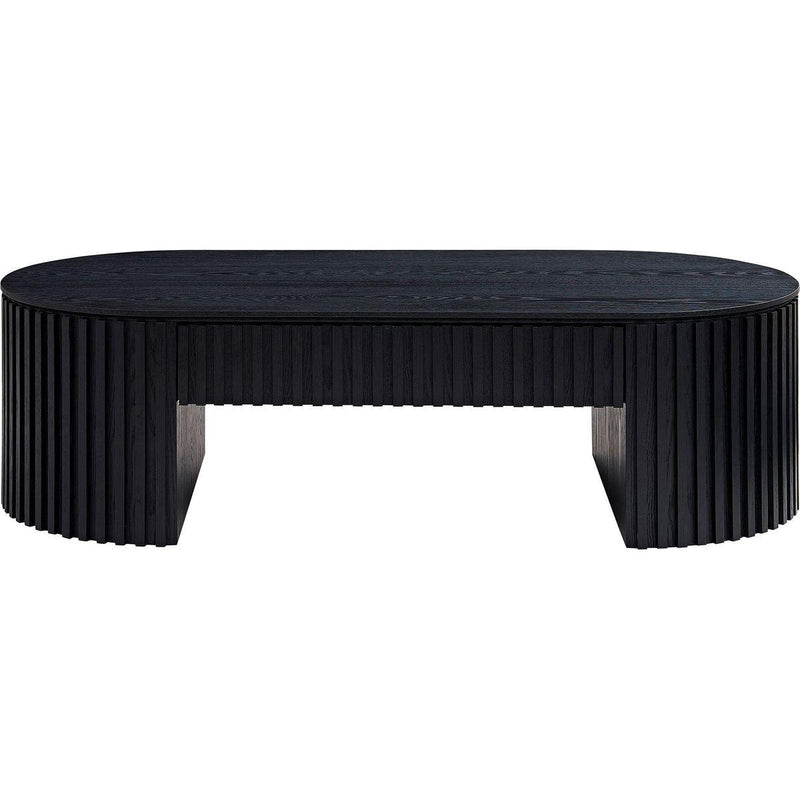 51.18'' Oval Wood Coffee Table With Drawer  Mid Century Modern Coffee Table Unique Coffee Table for Living Room Furniture, Tea Table BLACK