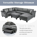 Contemporary U - Shaped Sectional Sofa With Movable Storage Ottoman by Unique Piece Furniture