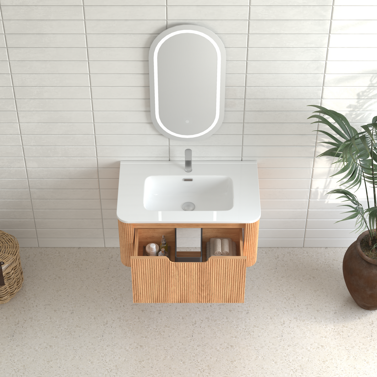30-Inch Wall-Mounted Floating Solid Wood Bathroom Vanity, photo 9 of 10