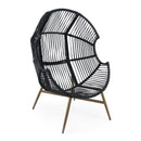 Cori Outdoor Patio Black Faux Wicker Egg Chair with Khaki Cushion, Weather-Resistant, Handwoven PE Rattan and Iron Frame