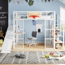 Loft Bed With Built In Desk, Open Wardrobe, Basketball Hoop, Slide And Staircase by Unique Piece Furniture