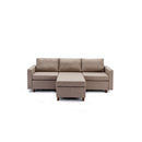 3 Seat Module Sectional Sofa Couch With 1 Ottoman for living room,Seat Cushion and Back Cushion Non-Removable and Non-Washable,Brown