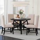 5-Piece Retro Functional Dining Set with Extendable Round Table with Removable Middle Leaf and 4 Upholstered Chairs for Dining Room and Living Room (Black)