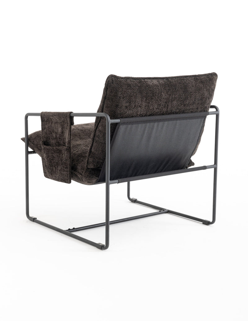 2 Sets 1 Case, Upholstered hanging armchair with arm pocket metal frame, crushed foam cushions and skin-friendly braid for living room and bedroom. Dark Gray