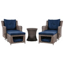 5 Pieces Outdoor Patio Furniture Set with Pet House Cool Bar and Retractable Side Tray, Rattan Wicker Patio Swivel Rocking Chairs Set of 2 with Ottomans for Backyard, Porch, Balcony, Navy Blue