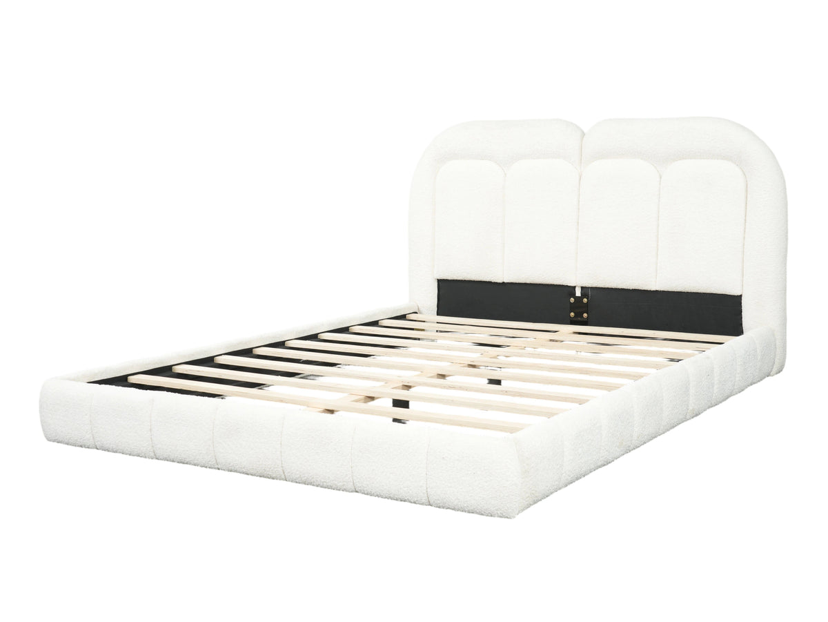 Queen Size Boucle Upholstered Platform Bed with Tufted Headboard, photo 9 of 10
