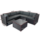 6 Pieces PE Rattan sectional Outdoor Furniture Cushioned Sofa Set with 3 Storage Under Seat Black Wicker + Dark Grey Cushion