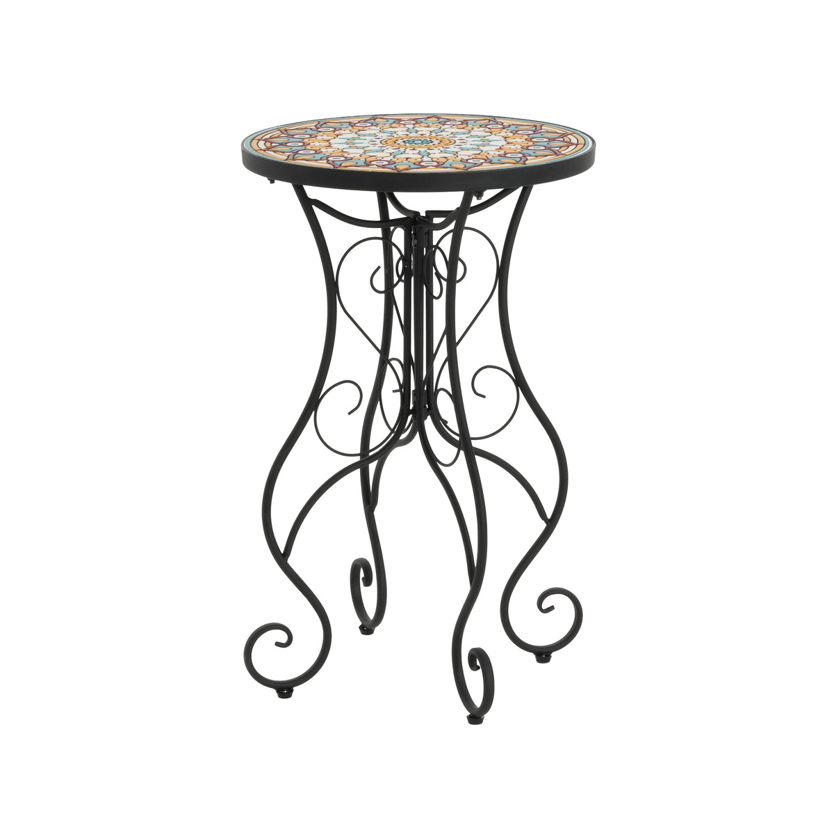 Round Ceramic Outdoor Side Table, Colorful + Black, photo 5 of 10