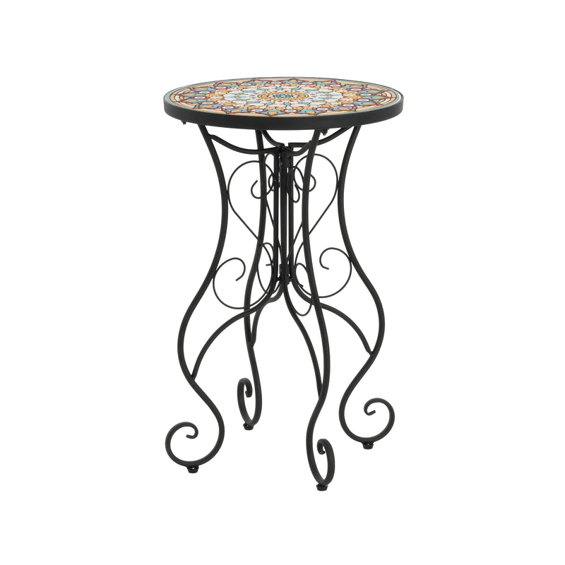 Round Ceramic Outdoor Side Table, Colorful + Black, photo 5 of 10