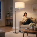 Horizon - Table Lamp With On / Off Switch Curved Base Linen Shade - Brushed Nickel / Silver / White by HouseOfZazla