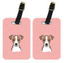 Checkerboard Pink Jack Russell Terrier Luggage Tag