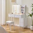 Modern Makeup Vanity Desk With LED Lights & Mirror 4 Drawer Dressing Table Set Space Saving For Bedroom - White by HouseOfZazla