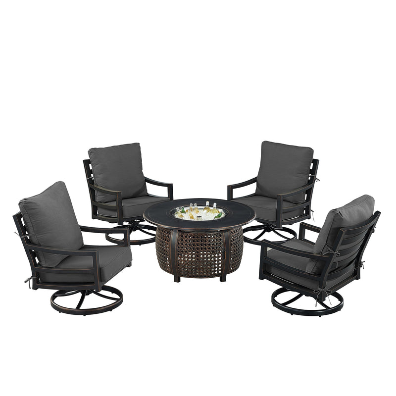 Black Aluminum Fire Table Set with Four Club Chairs