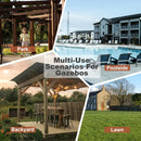 13' x 6.5' Wooden Pergola Grill Gazebo with Metal Roof & Bulbs & Bar Counters by Montret