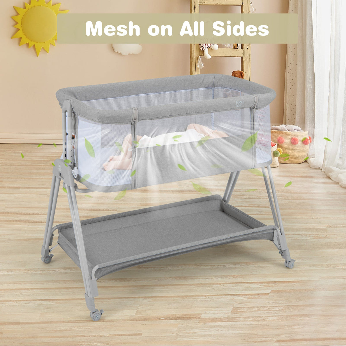 Baby Portable Bedside Sleeper with 7 Adjustable Heights-Gray, photo 8 of 8