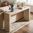 Veda 63' Reclaimed Wood Stacked Geometric Waterfall Console Table, Whitewashed Natural Reclaimed Pine Wood