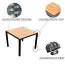 5 piece Outdoor Patio Wicker Dining Set Patio Wicker Furniture Dining Set w/Acacia Wood Top Black Wicker + Creme Cushion