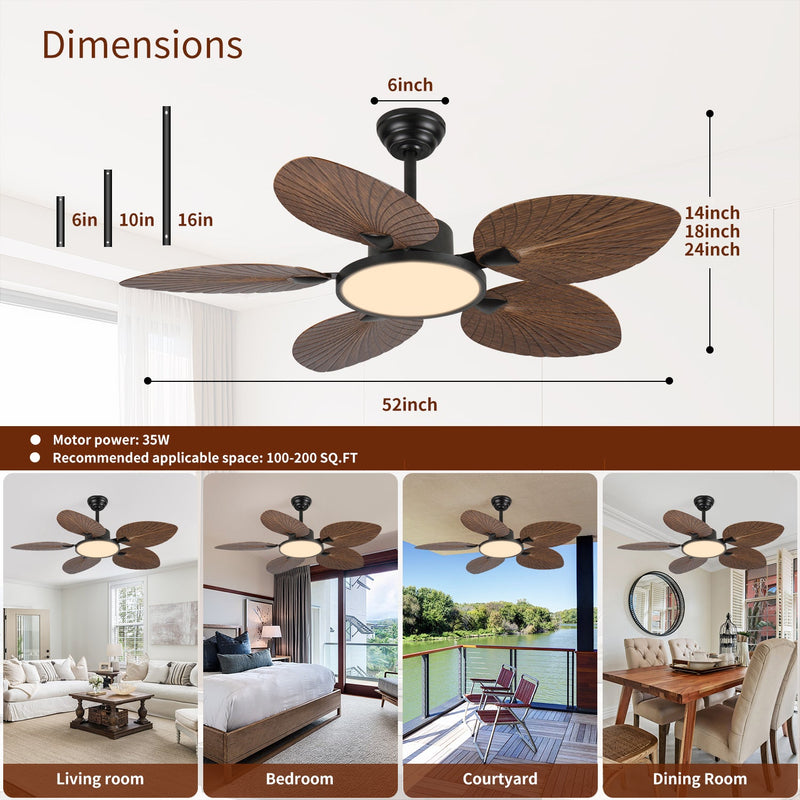 52-Inch Tropical Palm Leaf Ceiling Fan with Lights & Remote Control, photo 5 of 8