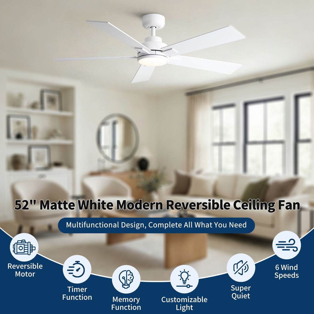 Reversible Motor Integrated LED Dimmable Ceiling Fan With Light, photo 28 of 40