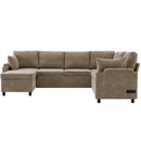 U-Shaped Sectional Sofa Bed With Storage, Charging Ports, And Cup Holders - Brown by HouseOfZazla