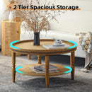 31.3' Round Boho Coffee Table with Storage Shelf