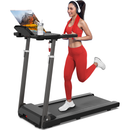Treadmill with Desk Workstation & Adjustable Height, 300 LBS Weight Capacity, Folding Treadmill with Bluetooth Speaker, Portable Walking Pad Treadmill with Desktop for Home Office