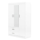 3-Door Mirror Wardrobe with Shelves, White