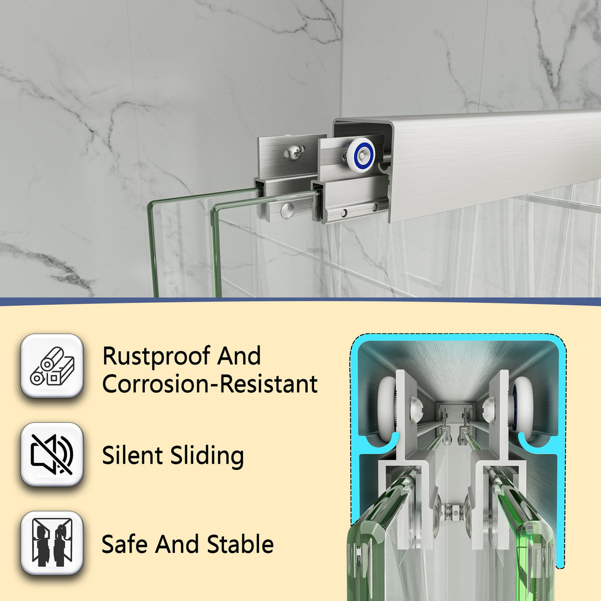 Brushed Nickel Reversible Installation Double Bypass Sliding Shower Door, photo 7 of 10