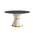 53.15" Modern Artificial Stone Round Carbon Steel Base Dining Table, Can Accommodate 6 People - Black / White by HouseOfZazla