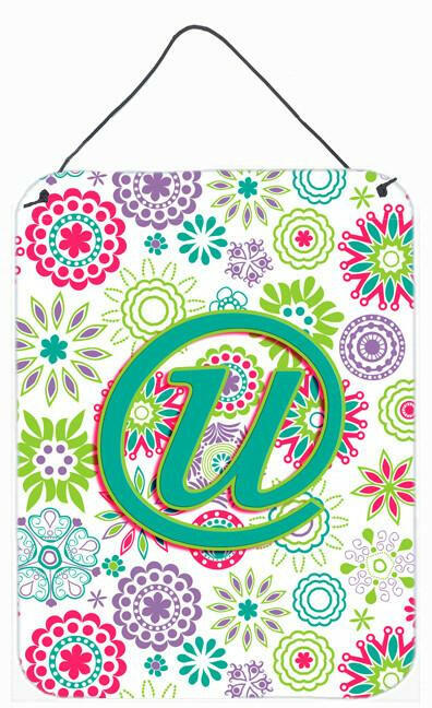 Letter U Flowers Pink Teal Green Initial Wall or Door Hanging Prints CJ2011-UDS1216