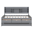 Captain Bed With Built In Bookshelves, 3 Storage Drawers, And Trundle