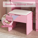 Vanity Desk With LED Mirror Lights And Power Outlet Charging Station, 3 Drawers, 7 Shelves, Storage Stool - Pink by HouseOfZazla