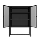 47.2 inches high Metal Storage Cabinet with 2 Mesh Doors, Suitable for Office, Dining Room and Living Room, Black