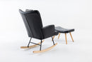 35.5 inch Rocking Chair with Footrest, Soft Houndstooth Fabric Leather Fabric Rocking Chair for Nursery, Comfy Wingback Glider Rocker with Safe Solid Wood Base for Living Room Bedroom Balcony (black)