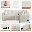 87.4" L-shape Sofa Bed Pull-out Sleeper Sofa with Wheels, USB Ports, Power Sockets for Living Room, Beige