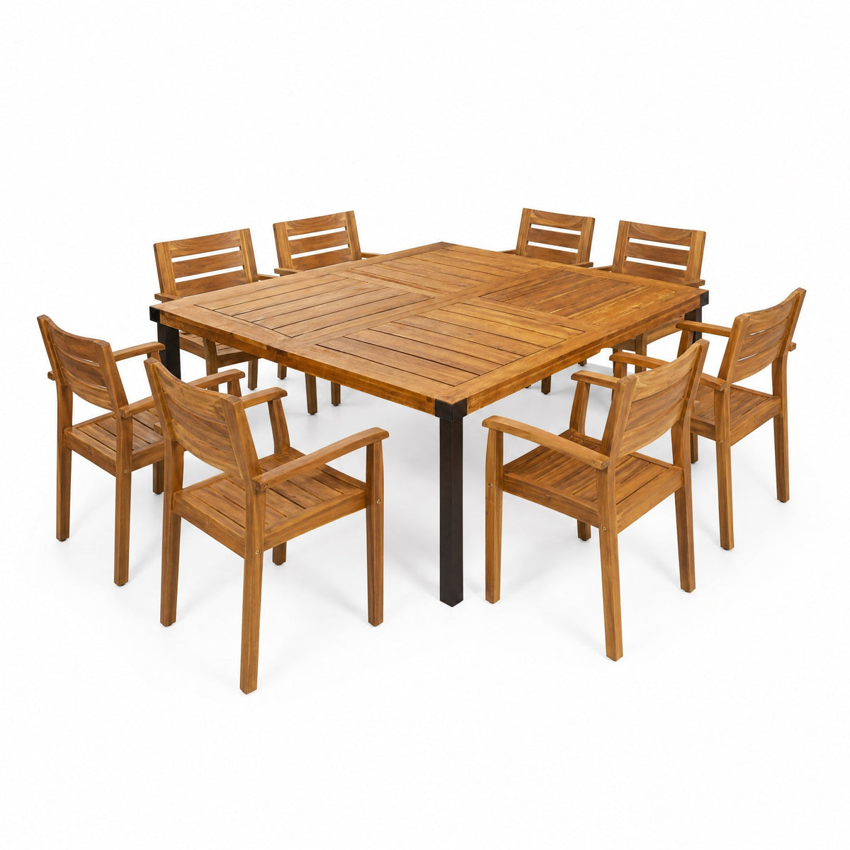 9-Piece Acacia Wood Outdoor Dining Set, photo 3 of 10