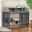 44" Heavy Duty Large Dog Crate Furniture for Large Medium Dog with Lockable Wheels, Wooden Dog Crate Dog Kennel, End Table Crate with Double layer storage, Gray